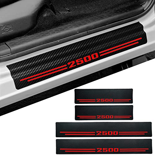 Car Accessories Carbon Fiber Door Sill Scuff Plate Auto Door Entry Guard Scratch Shield for Dodge Ram 2500 2012-2024 2025 2026 Accessories (2500, RED) - color: RED, size: 2500