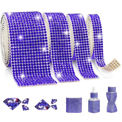 Rhinestone Ribbon Self Adhesive, 4-Yard Bedazzling Strips, 4-Rolls Rhinestone Strips for DIY Craft, Rhinestones for Crafting, Home Decor and Special Events, 4/6/8/14 Rows Navy Blue Crystal - color: 4/6/8/14 Rows Navy Blue Crystal