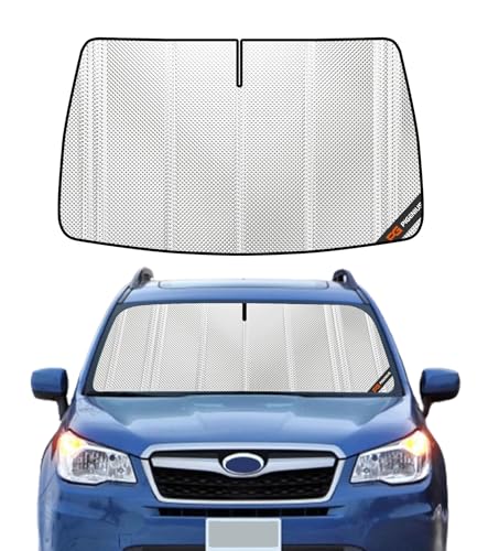 Pigenius Windshield Sun Shade for Subaru Forester 2014-2018 Without Eyesight Driver Assist. Full Coverage Rearview Mirror Shade for Ultimate Protection - color: Shiny Silver (Upgrade), size: 2014-2018 without EyeSight Driver Assist