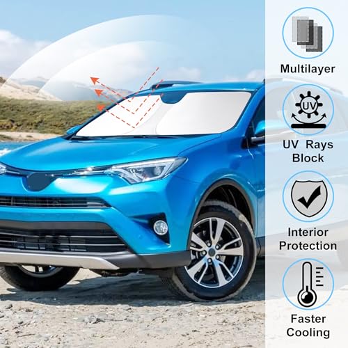 Windshield Sun Shade Custom Fit 2013 2014 2015 2016 2017 2018 Toyota RAV4 Accessories Front Window Sun Blocker Sunshade Protect Car from Sun Rays & Heat Damage - size: For Toyota RAV4 2013-2018