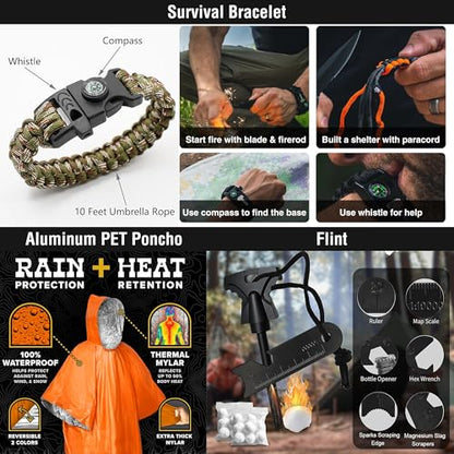 Survival First Aid Kit, 190 Pcs Survival Gear and Medical Supplies, Military IFAK EMT Molle Tactical Pouch for Outdoor, Camping, Hiking, Car, Vehicles and More - color: Black