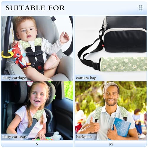 2 PCS Soft Auto Seat Belt Cover Seatbelt Cushions Shoulder Pad Compatible with All Cars and Backpack Pale Green and Yellow Flowers Medium