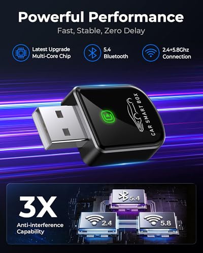 Wireless Carplay Adapter for iPhone Latest Upgrade, Tiny Bluetooth Dongle Convert Wired to Wireless for Apple Car Play Plug & Play, Zero-Lag Auto-Connect GPS Works With 2016+ Car(Matte Black) - color: Matte Black
