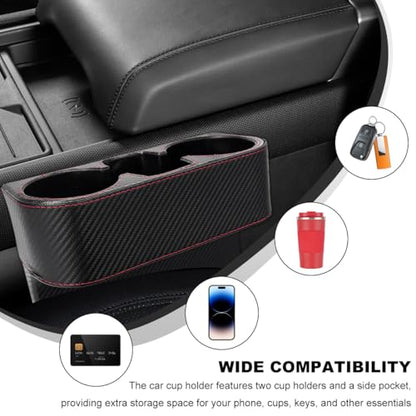 Car Seat Gap Filler Organizer, Multifunctional Auto Console Side Storage Box with Cup Holder, Universal PU Leather Cup Holder Front Seat Crevice Filler for Car Truck SUV (Carbon Fiber Black) - color: Carbon Fiber Black