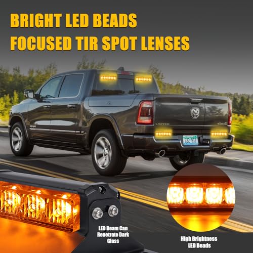 2X 6.1 inch Emergency Strobe Lights Amber12 LED Hazard Warning Flashing Safety Dash Front/Rear Windshield Deck Split Lights Surface Mount for Construction Vehicles Tow/Plow Trucks - color: Amber