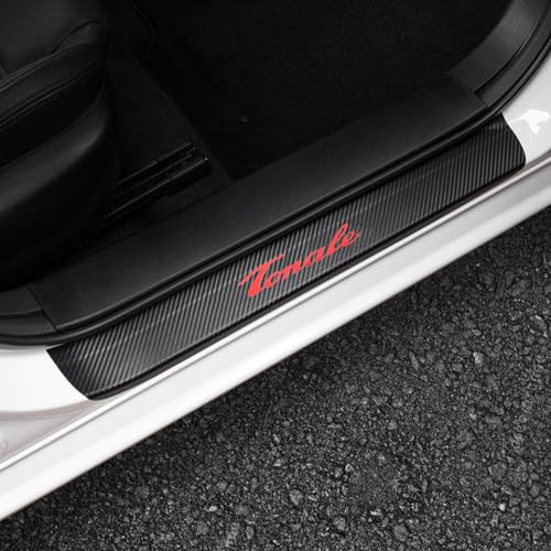 LEXLEY for Alfa Romeo 2024 Tonale Carbon Fiber Style Leather Door Sill Protector Anti-Dirty Scuff Plate Cover Guard Sills Protector Trim,Welcome Pedal Protect 4PCS -RED - color: RED