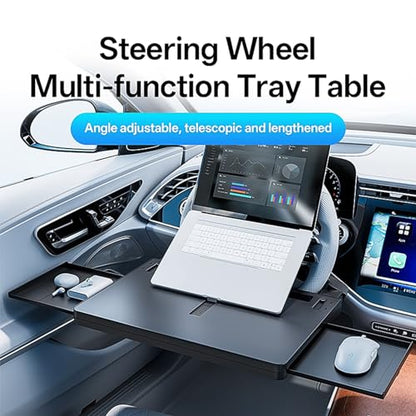 Steering Wheel Tray Desk with Expandable Trays, Steering Wheel Table Food Tray for Front Seat Eating Dinning Working, Adjustable Laptop Tray for Car - size: 10.3" *26.2"