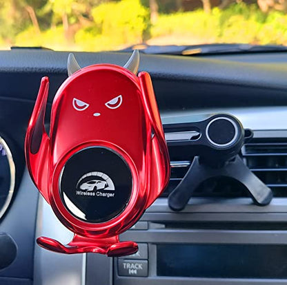 Car Phone Holder Mount Wireless Charging Auto Clamping Rotatable Vent Clip Cute Red Demon for iPhone Samsung Galaxy Andriod Phone - style: Red demond