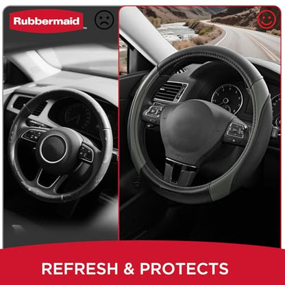 Rubbermaid Steering Wheel Cover – Universal Fit 14.5"–15" Steering Wheel Cover, Anti-Slip Grip, Breathable Leather, All-Season Protection, Interior Upgrade for Cars, Trucks, SUVs - Gray - color: Grey