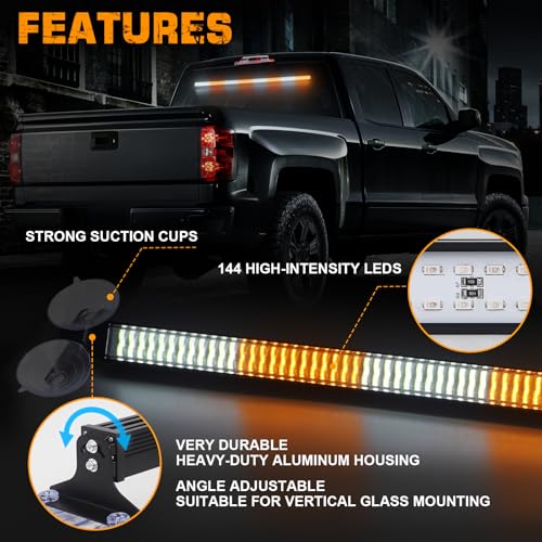 XRIDONSEN 35 inch Traffic Advisor Light Bar 144 LED Amber White Emergency Warning Flashing Safety Interior Windshield strobe lights w/Directional Arrow for Construction Vehicles Snow plow Trucks - color: Amber/White