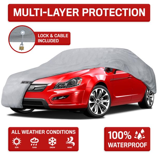 Motor Trend Breathable Lightweight Car Cover, Anti-Moisture Build-Up Water-Resistant Scratch-Resistant Travel-Friendly, Universal Fit for Cars SUVs Trucks Vans All-Weather Outdoor/Indoor, (M) 170" L - size: M