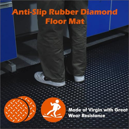 Anti-Slip Rubber Diamond Floor Mat - Durable, Non-Skid, Waterproof Floor Protection for Home, Gym, Garage, and Vehicles - 2.5 mm x 4 ft x 6 ft Rolls - Black (4x6 FT) - size: 72"L x 47.2"W x 0.1"Th