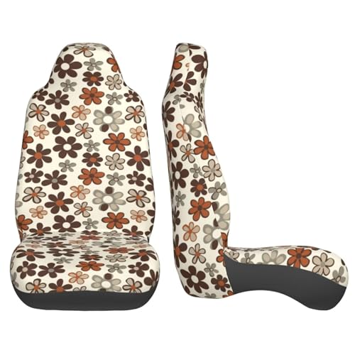 Brown Daisy Floral Car Seat Cover - Non-Slip Protector, Universal Fit for Van, Truck, SUV - Machine Washable, Hippie Daisies Flower Automotive Cover - color: Brown Daisy
