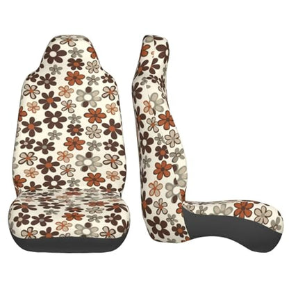 Brown Daisy Floral Car Seat Cover - Non-Slip Protector, Universal Fit for Van, Truck, SUV - Machine Washable, Hippie Daisies Flower Automotive Cover - color: Brown Daisy