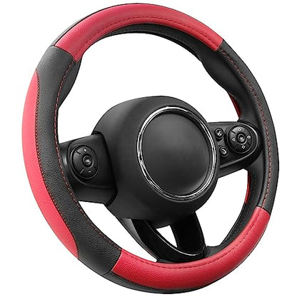 SEG Direct Car Steering Wheel Cover for Prius Civic Model 3 Model Y Camaro, Small Size 14-14.25 inch, Black and Red Microfiber Leather - color: Black and Red, size: Small size[14''-14 1/4'']