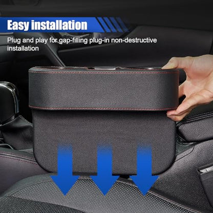 Car Cup Holder, Auto Front Seat Organizer, Multifunctional Cup Drink Holders with PU Leather Cover, Gap Filler Storage Box Coin Bucket Console Side Pocket Cell Mobile Phone Holder (Black) - color: Black