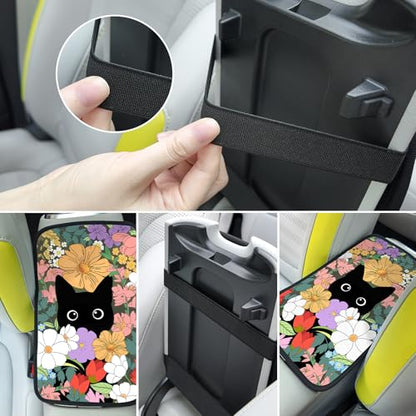 Black Cat Auto Center Console Pad,Soft Waterproof Car Center Console Cover Auto Armrest Seat Box Cover Protector for Most Vehicle SUV Truck Car - color: Black Cat1