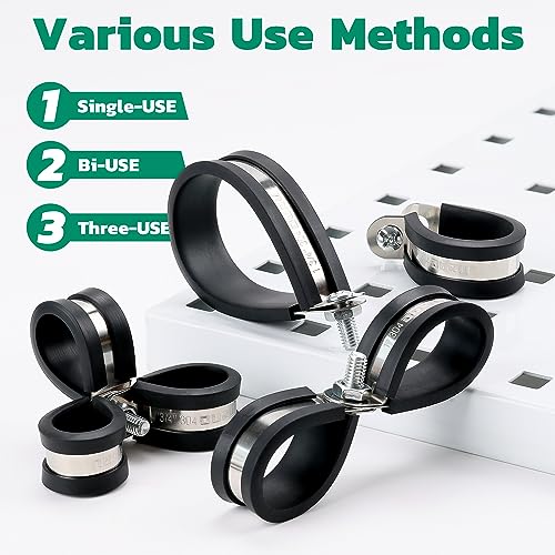 OURU 68PCS Cable Clamps Assortment Kit,7 Sizes Stainless Steel Rubber Coated Cushioned Insulated Cable Clamps-Metal Wire Clamps,Pipe Clamps for Tube,Lines - size: 68 PCS - 7 Sizes