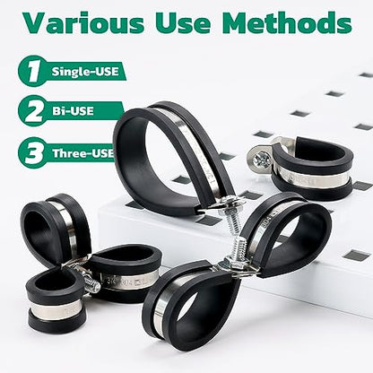 OURU 125PCS Cable Clamp,12 Sizes Stainless Steel Rubber Coated Cushioned Insulated Cable Clamps Assortment Kit-Metal Wire Clamps,Cable Clips,Pipe Clamps - size: 125 PCS - 12 Sizes
