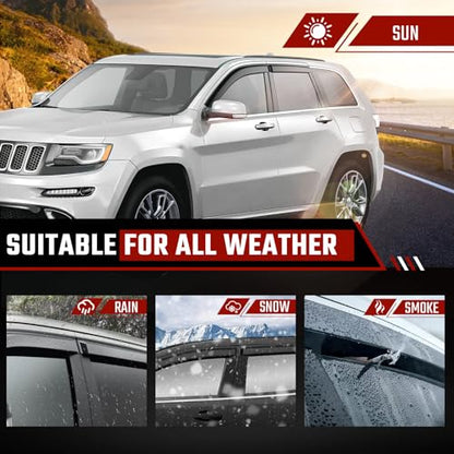 Rain Guards Fit for Jeep Grand Cherokee 2011-2022, Extra Durable Tape-on Side Window Deflectors, Wind Deflectors, Grand Cherokee Rain Guard Black 4 PCS - size: Fit for 2011-2022 Jeep Grand Cherokee Tape-on