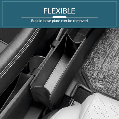 Car Trash Can, Leather Vehicle Trash Bin with 1 Roll Trash Bag, Mini Foldable Seat Back Hanging Storage Bag Container, Waterproof Car Door Storage Box, Universal for Most Cars (Black)