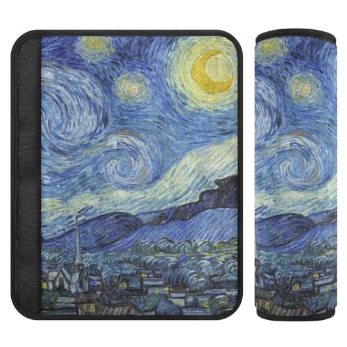 Seat Belt Cover Pad 2 Pcs Soft Seat Strap Cover Cute Protector Support Head Neck Shoulder for Car Seats High Chair Backpack (10x7.7in) Vangogh Starry Night - color: Vangogh Starry Night 20, size: Medium