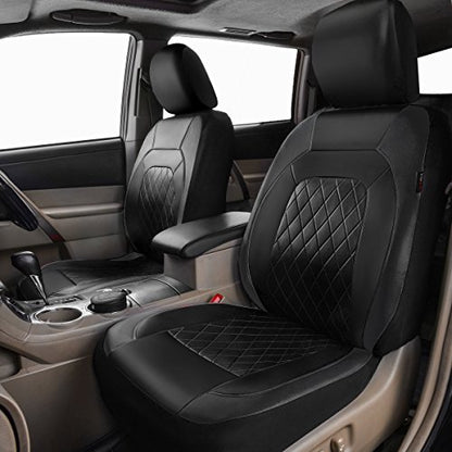 Universal Deluxe Pu Luxury Vinyl Faux Leather Car Seat Covers Full Set, Airbag Compatible, Breathable, Fit for Cars, Trucks, SUV (All Black) - color: Black and Black, size: Full Set