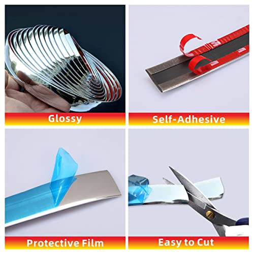 Chrome Silver Car Exterior and Interior Molding Trim Universal Bumper Window Door Body Side and Household Furniture Surfaces Decorative Strip Scratch-Proof (Width: 1 inch (25mm), Length: 12Ft) - size: Length: 12Ft