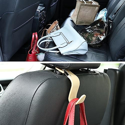 Car Seat Headrest Hooks, Car Organizer Hanger Storage Hooks for Handbags Purses Groceries Backpack Coat 4 Pack (Beige) - color: Beige