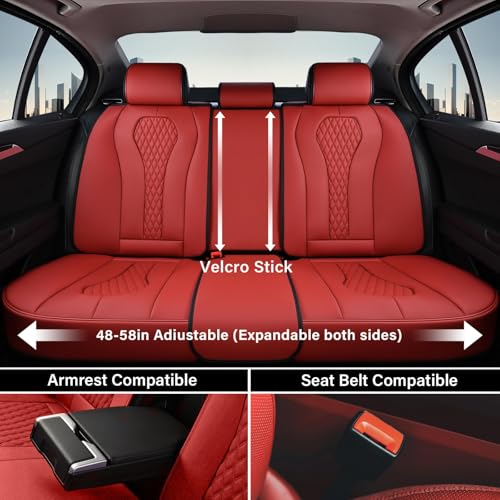 Coverado Car Seat Covers Full Set, Seat Covers, Car Seat Cover, Car Seat Covers Front Seats Back Seat Cover, Waterproof Car Seat Cushion, Leather Red Seat Covers Seat Protector Universal Fit Most Cars - color: Full-Red, size: FullSet