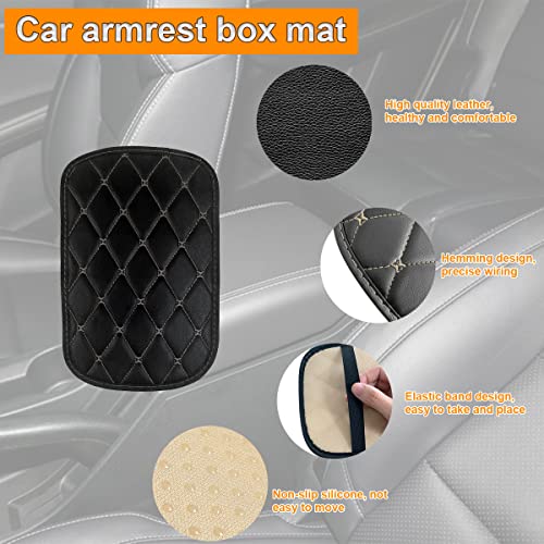Auto Center Console Pad, PU Leather Car Center Console Box Cushion, Non Slip Soft Armrest Seat Box Cover, Waterproof Vehicle Armrest Protector for SUV, Truck, Car (Rhombic Lattice Black/Beige) - color: Rhombic Lattice Black/Beige