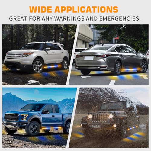 XRIDONSEN 2PCS 60 inch Amber Blue Emergency Lights Strip 720 LED Running Board Strobe Lights Flashing Warning Safety Waterproof Side Step Lights for Trucks Construction Vehicles Pickup SUV Jeep Car - color: Amber/Blue