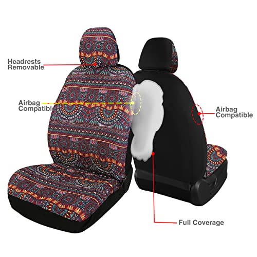 Baja Saddle Blanket Car Seat Covers 9PCS Full Set, Breathable and Washable Striped Woven Automotive Vehicle Seat Cover, Universal Boho Seat Cover for Sedan, SUV, Truck, Airbag Compatible - color: Red Baja, size: Full Set