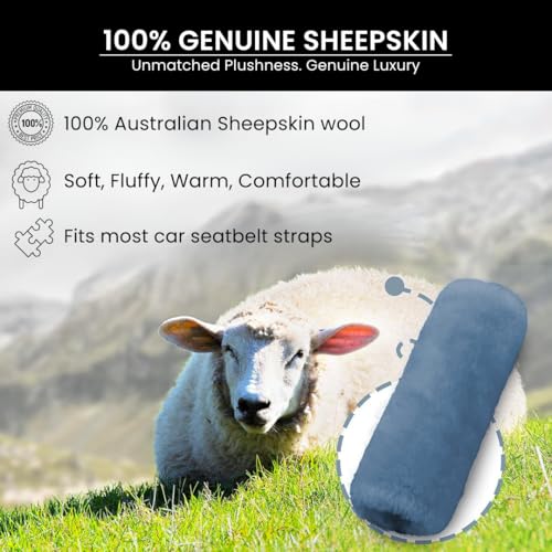 Andalus Genuine Sheepskin Car Seat Belt Cover Pad – Soft Fuzzy, Comfy Fluffy Seatbelt Covers, Shoulder Pad Neck Cushion Protector, Car Accessories for Woman, Man, Girl (Blue Gray, 2-Pack) - color: Blue Gray