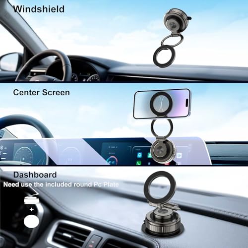 Phone Holders for Your Car, [80+LBS Strongest Suction & 2800gf Magnetic] 360° Adjustable Foldable Vacuum Magnetic Suction Car Cell Phone Holder Mount Compatible for MagSafe iPhone Car