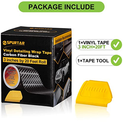 Spurtar Carbon Fiber Wrap Black Vinyl Wrap for Cars, 3 Inch x 20 ft Universal Chrome Delete Dry Carbon Fiber Tape Door Edge Guards Vehicle Detailing Tape Overlay Vinyl Paper Car Exterior Accessories - size: 3 Inch x 20 ft