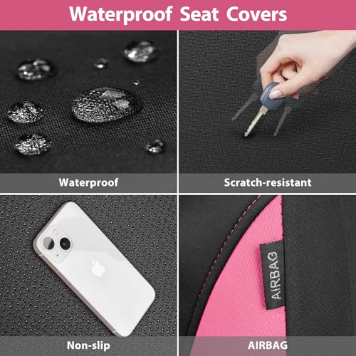 CAR PASS Waterproof Car Seat Covers Full Sets, Universal Fit Seat Covers for Cars, EVA Neoprene Seat Cover Set Full Sets, Interior Covers for Auto SUV,Vans,sedans, Trucks,(Black Pink) - color: Pink Full Sets