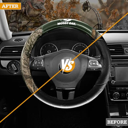Mossy Oak Camo Steering Wheel Cover, Durable Grip Car Steering Cover, Universal Fit 14.5"–15.5" - Made with Premium Green PVC Leather and Cotton Fabric, Anti-Slip - Official Licensed Product - color: Green