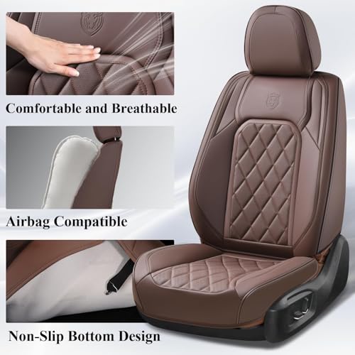 Coverado Car Seat Covers Full Set, Luxury Faux Leather Waterproof Seat Cover, Front and Back Car Seat Protector, Universal 5 Seat Leather Seat Cushion, Carseat Cover Fit Most Cars, Coffee - color: A-Coffee, size: Fullset