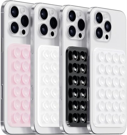 LvShuLiangPin Silicone Suction Phone Case Mount, Silicon Adhesive Phone Grip for Smartphones, Hands-Free Mirror Shower Phone Holder for Selfies, Tiktok Videos (LPK&WHT&TP&BLK) - color: LPK&WHT&TP&BLK