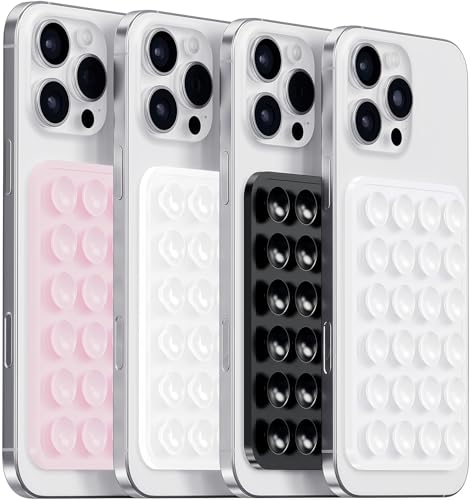 LvShuLiangPin Silicone Suction Phone Case Mount, Silicon Adhesive Phone Grip for Smartphones, Hands-Free Mirror Shower Phone Holder for Selfies, Tiktok Videos (LPK&WHT&TP&BLK) - color: LPK&WHT&TP&BLK