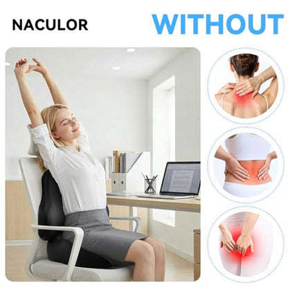 Seat Cushion Lumbar Support Pillow Set for Tailbone & Sciatica Pain Relief, Chair Cushions Back Support with Ergonomic Design Memory Foam XLarge Coccyx Pad for Car, Office, Desk, Wheelchair