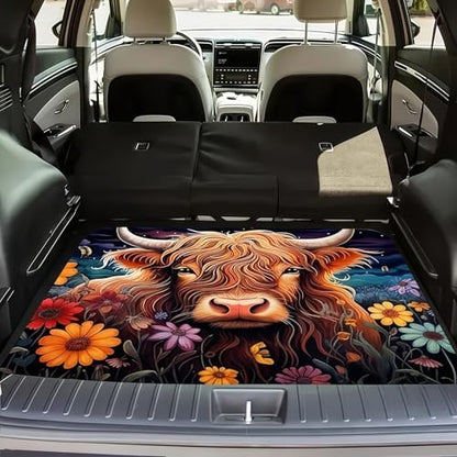 Universal Car Trunk Mat 29" x 39", Cows and Flowers All Weather Trunk Protection Cargo Liner, Durable Cargo Mat Rear Trunk Liner, Stylish Vehicle Interior Accessories Suitable for Most Car Models - color: Cows and Flowers