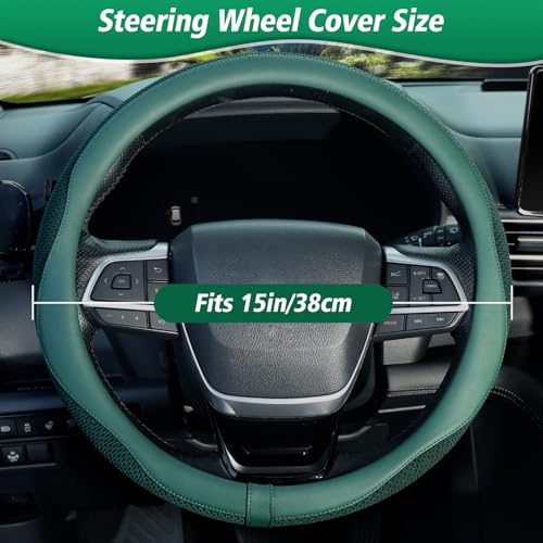 ZHOL Green Steering Wheel Cover,Soft Microfiber Leather,Non-Slip and Breathable Car Steering Wheel Cover for All Season,Universal Fit for 15 Inch - color: Green
