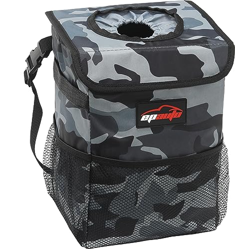 EPAuto Waterproof Car Trash Can with Lid and Storage Pockets, Camouflage Grey - color: Camouflage Grey