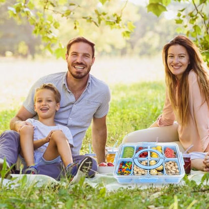 Divided Serving Tray with Lid and Handle,8 Compartments Snacks Box,Snack Fruit Veggie Tray,Portable Platter for Candy Fruits Nuts Snack Party Entertaining Picnic (Blue) - color: Blue-new-1