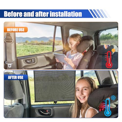 2PCS Car Side Window Sun Shade for Baby/Kids- 18"×14" Retractable Roller Car Window Shade with Suction Cups - Blocks Heat and UV Rays Glare Protection- Baby Travel Accessories for Cars (Black) - color: Black