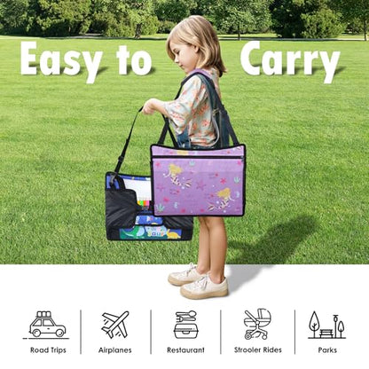 2PCS Kids Travel Tray for Airplane - Toddler Car Seat Table Tray, Road Trip Essentials for Boys & Girls, Carseat Lap Desk for Kids Road Trip Activities (Blue Dinosaur/Purple Mermaid) - color: Blue Dinosaur/Purple Mermaid--2PCS