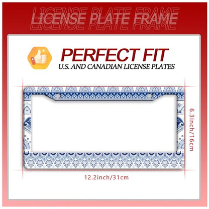 Blue White Boho License Plate Frame Mandala License Plate Holders Funny Stainless Steel Auto Accessory 2 Hole with Screws Universal Us Car License Plate Frames 6.3x12.3 Inch - color: Blue White Boho Mandala