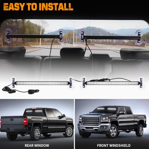 XRIDONSEN 2 in 1 White Traffic Advisor Light Bar 144 LED Emergency Warning Safety Interior Rear Window Front Dash Windshield Strobe Lights for Police Firefighter Vehicles Trucks Car (2x17.7 inch) - color: White